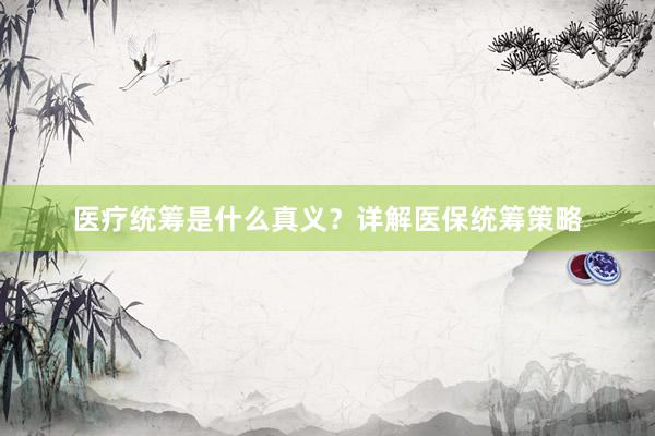 医疗统筹是什么真义?详解医保统筹策略